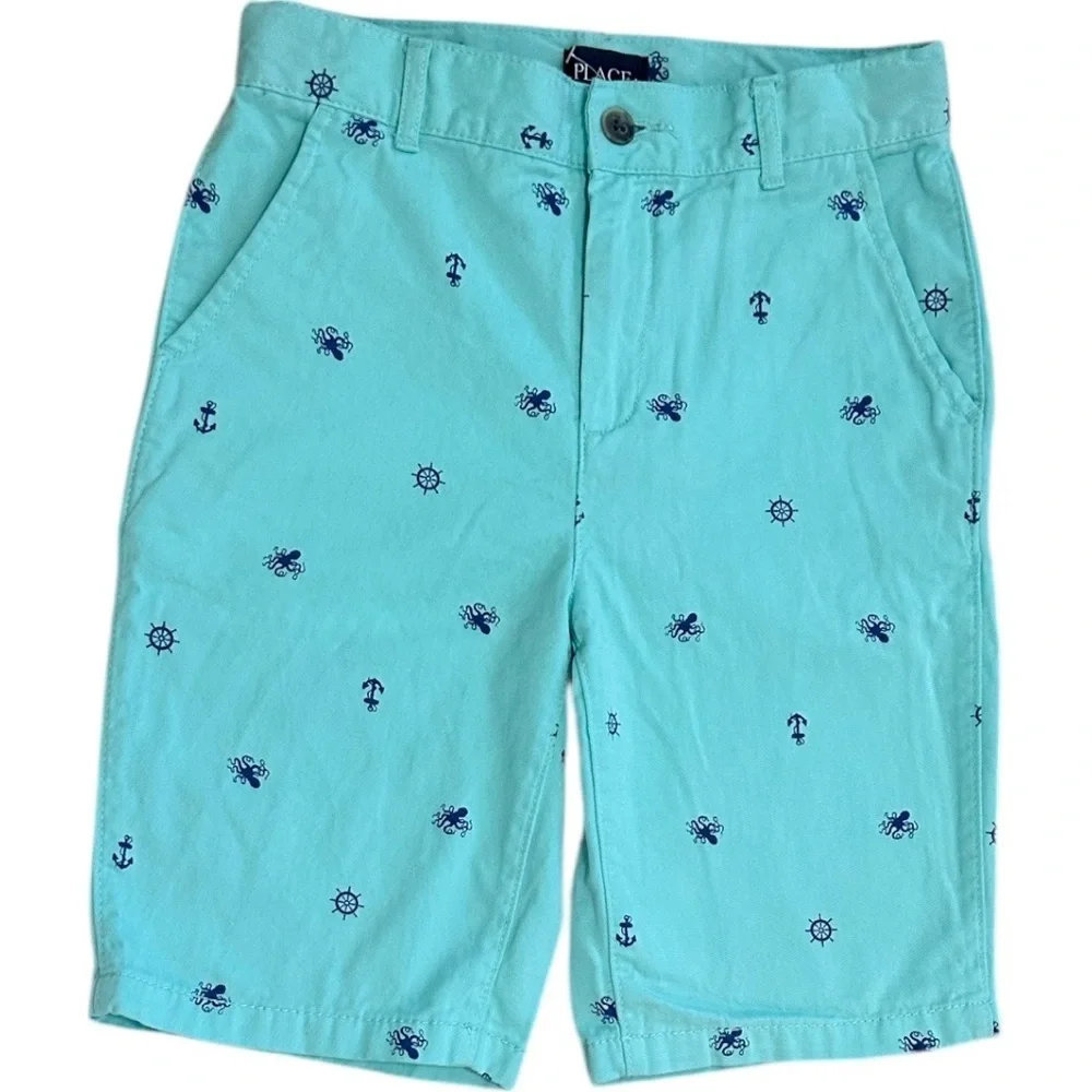 Place Aqua Nautical Print Shorts Anchor Crab Boys Size 10